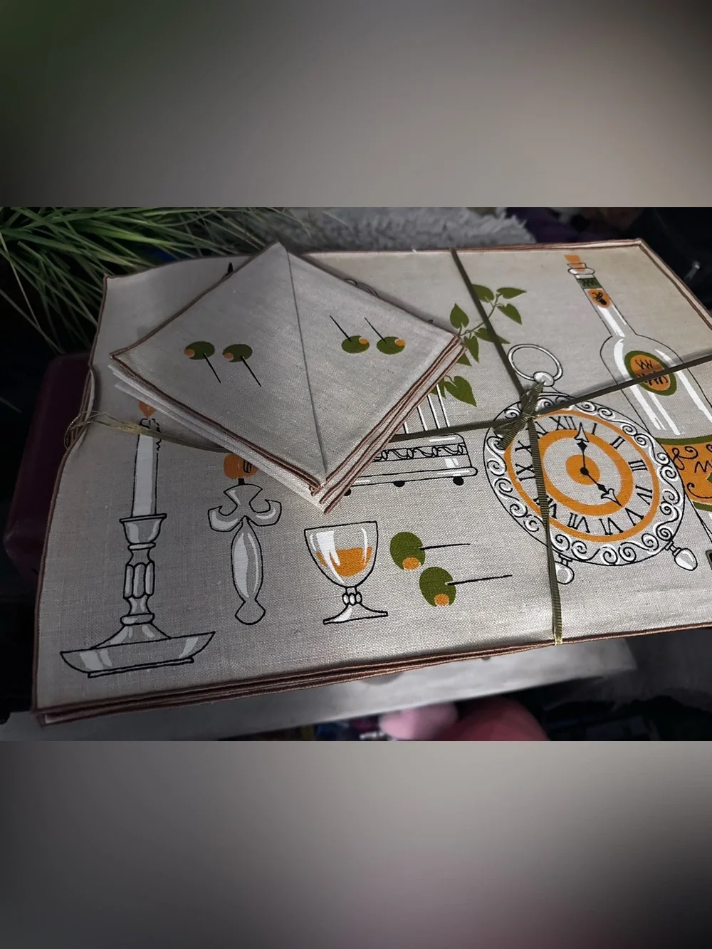 Vintage Belgian Belgium Table Linen Set 4 Placemats & 4 Napkins